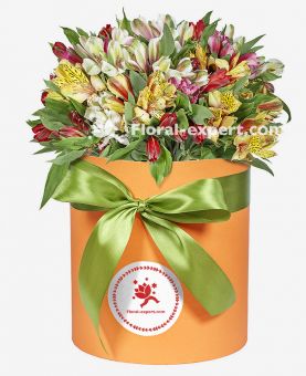 Box with Alstroemerias